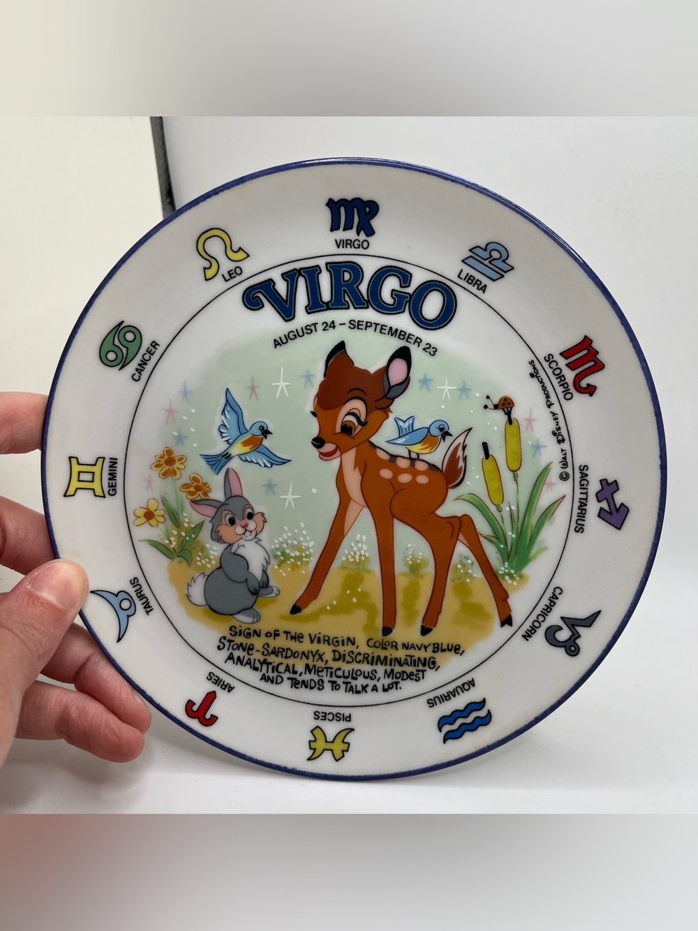 Vintage Walt Disney Sign Of The Zodiac Virgo Bambi Thumper Plate 6.5" Schmid